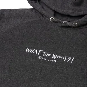 Dark Grey Hoodie με κέντημα “What the Woof?!”