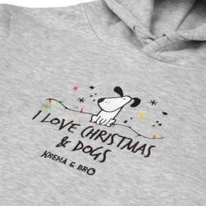 Festive Hoodie Light Grey “I Love Christmas and Dogs”